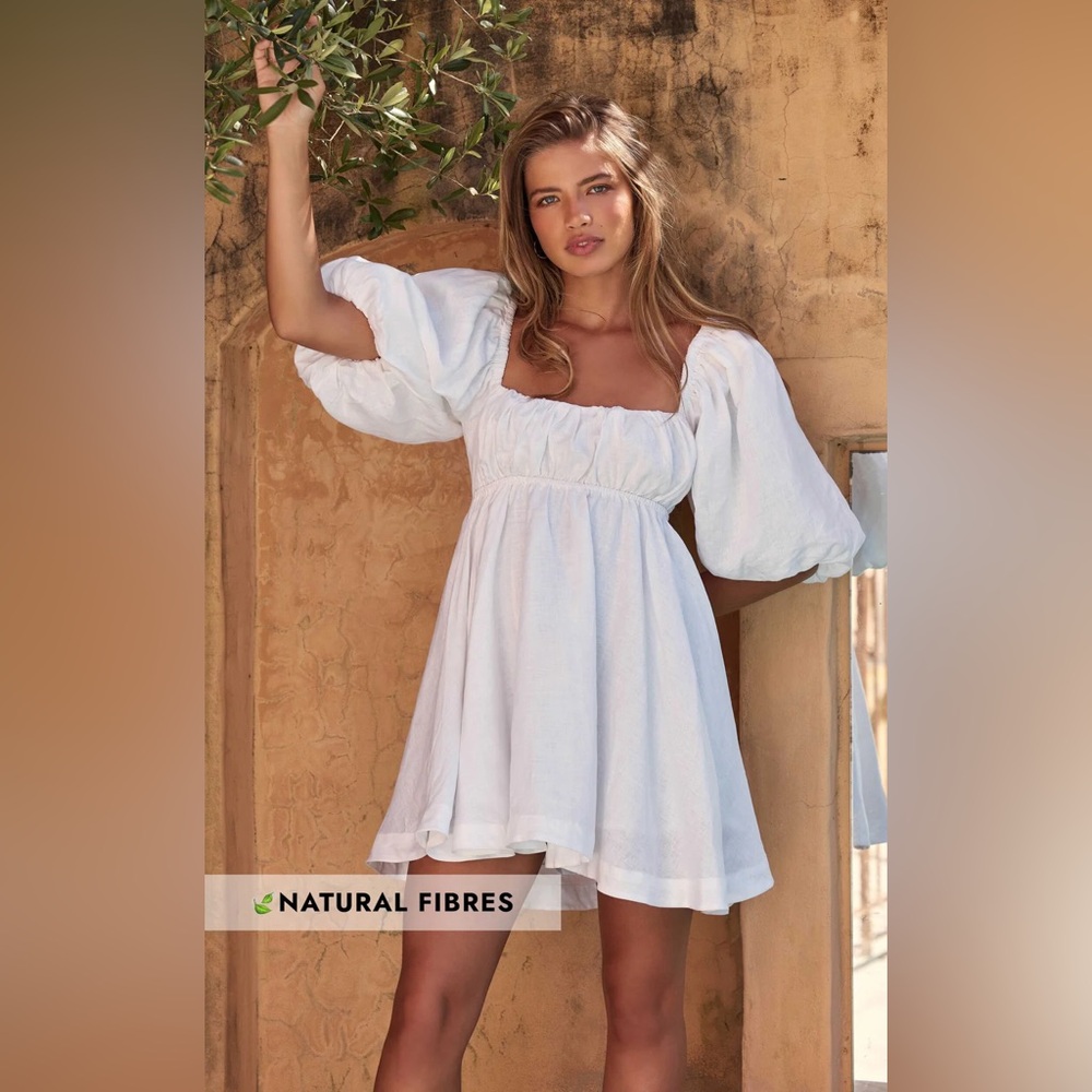 AMALIE THE LABEL - HAMYYA LINEN TIE BACK PUFF SLEEVE MINI DRESS Size 6